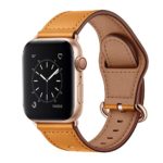 OUHENG Compatible with Apple Watch Band 38mm 40mm, Genuine Leather Band Replacement Wristband Strap Compatible with iWatch Series 4 Series 3 Series 2 Series 1 40mm 38mm, Light Brown