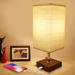 USB Bedside Table Lamp, Seealle Solid Wood Nightstand Lamp, Minimalist Bedside Desk Lamp With USB Charging Port,Unique Lampshde,Convenient Pull Chain, Perfect for Living Room, Bedroom(Havana Brown)