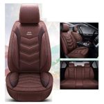 OUTOS Luxury Cotton and Linen Blended Weave Auto Car Seat Covers 5 Seats Full Set Universal Fit (Brown)