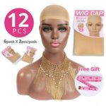 12 Pcs Light Brown Wig Caps for Women, Ali Pearl Skin Tone Color Stretchy Nylon Close End Stocking Wig Caps, Each Paper Board Contains 2 Wig Caps, Beige 12 Pcs