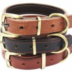 Moonpet Soft Padded Real Genuine Leather Dog Collar – Best Full Grain Heavy Duty Dog Collar – Durable Strong Adjustable for Small Medium Large X-Large Male Female Dogs Training-Light Brown,12.4-16.4”