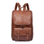 Vegan Leather Backpack Slim Vintage Laptop Backpack for Women Men, Professional Water Resistant Brown College School Bookbag Weekend Travel Daypack Bag