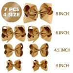 HLIN Toddler Girls 7PCS Light Brown Hair Bow Clips Matching American Girls Doll & Girls (8inch 1,6inch 2, 4.5inch 2, 3inch 2)