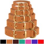 BronzeDog Leather Dog Collar Buckle Durable Pet Collars for Small Medium Large Dogs Puppy Cat Kitten Red Pink Purple Green Brown Black (Neck Size 9″-12″, Light Brown)