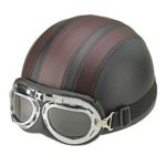 Synthetic Leather Vintage Motorcycle Motorbike Vespa Open Face Half Motor Scooter Helmets Visor Goggles Brown