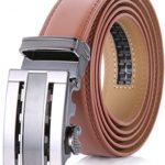 Marino Men’s Genuine Leather Ratchet Dress Belt With Automatic Buckle, Enclosed in an Elegant Gift Box – Light Tan – Adjustable from 38″ to 64″ Waist