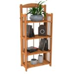 Lavish Home Bookcase for Decoration, Home Shelving, and Organization 4 Shelf, Folding Wood Display Rack for Home and Office (Light Brown)