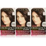 L’Oreal Paris Excellence Creme Permanent Hair Color, 4 Dark Brown (Pack of 3)