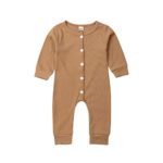 Infant Baby Boy Girl Romper Cotton One Piece Long Sleeve Jumpsuit Button Down Coverall (6-12 Months, Brown)