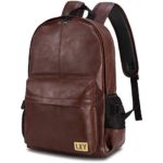 Vintage Backpack Leather Laptop Bookbag for Women Men, LXY Vegan Backpack Brown Faux Leather Bookbag School College Campus Backpack Travel Daypack