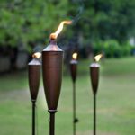 Deco Home Tikki Torch Set of 4 Tikki Torch – 60inch Citronella Garden Outdoor/Patio Flame Metal Torch – Brown