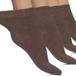Hugh Ugoli Lightweight Women’s Diabetic Ankle Socks Bamboo Thin Socks Seamless Toe and Non-Binding Top, 4 Pairs, Brown, Shoe size: 11-13