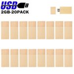 20 Pack Wooden USB Flash Drives 2GB, EASTBULL Bulk Flash Drives Walnut Wood Thumb Drives 20 Pack for Date Storage High Speed 2.0 (Light Brown)