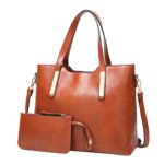 HYSGM 2Pcs Women Pattern PU Leather Solid Color Fashion Handbag+Wallets For Ladies gift (Brown 02)