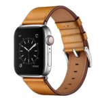 OUHENG Compatible with Apple Watch Band 38mm 40mm, Genuine Leather Band Replacement Strap Compatible with Apple Watch Series 4 Series 3 Series 2 Series 1 40mm 38mm Sport Edition, Light Brown
