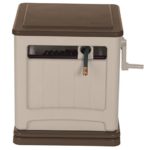 Suncast Resin Swivel Hose Hideaway with Hose Guide – Durable Outdoor Hose Storage Reel with Swivel Base, Crank Handle, Lid, and Slide Trak Hose Guide – 225′ Hose Capacity – Mocha and Taupe
