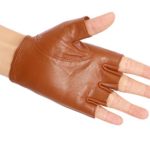 May&Maya Women’s Genuine Nappa Leather Fingerless Motorcycle Fashion Driving Gloves (S, Brown)