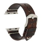 Compatible with Apple Watch Band 44mm 42mm 40mm 38mm, DITOU Genuine Vintage Oil Wax Leather Strap Compatible with Apple Watch Series 4 3 2 1 (Dark Brown + Silver Buckle, Band for Apple Watch 42mm)