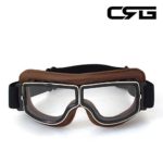 CRG Sports Vintage Aviator Pilot Style Motorcycle Cruiser Scooter Goggle T13 T13BCN Transparent Lens Brown Padding