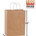 8×4.5×10.5 Brown Kraft Paper Gift, Shopping, Retails, Wedding, Merchandise, Strong and Reusable Bags with Handles [100Pcs]