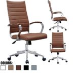 2xhome Brown- Modern High Back Tall Ribbed PU Leather Swivel Tilt Adjustable Chair Designer Boss Executive Management Manager Office Conference Room Work Task Computer