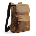 VMATE Crazy Horse Cowhide Leather Backpack for Men Leather 15.6 Inch Laptop Travel School College Backpack Bookbag (Light Brown)
