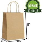 10 X 5 X 13 Kraft Paper Gift Bags Bulk with Handles [50Pc]. Ideal for Shopping, Packaging, Retail, Party, Craft, Gifts, Wedding, Recycled, Business, Goody and Merchandise Bag (Brown)