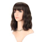 Wavy Wig Short Bob Wigs With Air Bangs Shoulder Length Women’s Short Wig Curly Wavy Synthetic Cosplay Wig Pastel Bob Wig for Girl Costume Wigs Natural Black Dark Brown Mix Color 6# and 8#