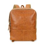 AIYAMAYA Vintage Crazy Horse Genuine Leather Backpack School College Bookbag Laptop Travel Bags For Men (Color : Light brown)