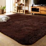 LOCHAS Soft Indoor Modern Area Rugs Fluffy Living Room Carpets Suitable for Children Bedroom Decor Nursery Rugs 4 Feet by 5.3 Feet (Brown)
