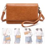 nuoku Women Small Crossbody Bag Cellphone Purse Wallet with RFID Card Slots 2 Strap Wristlet(Max 6.5”)(Brown)
