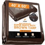 40′ x 60′ Super Heavy Duty 16 Mil Brown Poly Tarp Cover – Thick Waterproof, UV Resistant, Rot, Rip and Tear Proof Tarpaulin with Grommets and Reinforced Edges – by Xpose Safety
