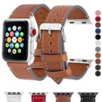 Fullmosa Compatible Apple Watch Band 38mm 40mm 42mm 44mm Genuine Leather iWatch Bands, 38mm 40mm Light Brown + Smoky Grey Buckle