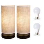 ZEEFO Bedside Table Lamp, Modern Simple Design Desk Lamp with Cylinder Fabric Shade and Black Base, Included 2 Led Bulbs, Perfect for Home, Bedroom, Living Room, Office, Sturdy (Set of 2)