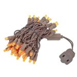 Novelty Lights 50 Light LED Christmas Mini Light Set, Outdoor Lighting Party Patio String Lights, Amber, Brown Wire, 11 Feet