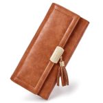 Women Wallet Soft Oil Wax Leather Designer Trifold Multi Card Organizer Lady Clutch Brown