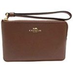 COACH Corner Zip Wristlet in Crossgrain Leather in Saddle 2