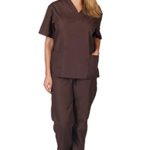 Women’s Scrub Set – Medical Scrub Top and Pant, Chocolate, Medium