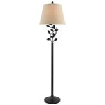 Kira Home Ambrose 60″ Traditional Rustic Floor Lamp + Beige Fabric Shade, Leaf Detailed Body, 10.5W LED Bulb (Energy Efficient, Eco-Friendly), Matte Black Finish
