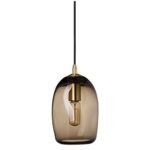 Casamotion Pendant Lighting Handblown Glass Drop ceiling lights, Organic Contemporary Style Hanging Light, Brown Glass Shade, Brushed Brass Finish, 1 Light