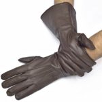 Medieval Gauntlet leather cosplay gloves long arm cuff (Brown, Medium)