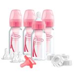 Dr. Brown’s Options Slow Flow Bottle Set for Breastfed Baby, 4 Ounce, Pink