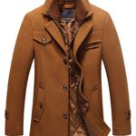 chouyatou Men’s Gentle Layered Collar Single Breasted Quilted Lined Wool Blend Pea Coats (X-Large, Brown)