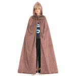Hsctek Hooded Cloak for Kids, Halloween Cape with Hood Lined,Medieval Robe Velvet Cape Costume Brown