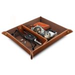 Londo – Leather Tray Organizer – Practical Storage Box for Wallets, Watches, Keys, Coins, Cell Phones and Office Equipment – Light Brown