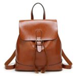 HaloVa Women’s Backpack, Casual Shoulder Bag, Leather Schoolbag, Anti-theft and Drawstring Design, Brown