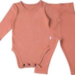 AVAUMA Baby Boys Girls Solid Modal Bodysuits Set Kids Pajamas Long Sleeve Cotton (B-Coral Small/3-6Months)