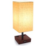 USB Table Lamp, 3-Way Dimmable Touch Control Lamp with 2 USB Charging Ports and 2 AC Outlets, Modern Bedside Lamp Nightstand Lamp for Bedroom Living Room Office, 60W Vintage LED Bulb Included