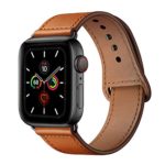 YALOCEA Compatible with Apple Watch Band 42mm 44mm, Genuine Leather Band Replacement Strap Compatible with iWatch Series 5 4 3 2 1 44mm 42mm, Brown