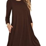 Women’s Casual Plain Long Sleeve Simple T-Shirt Loose Dress Coffee Small